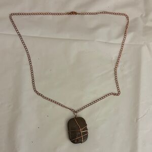 Vintage Elegant Brown Stone Pendant Necklace 24”